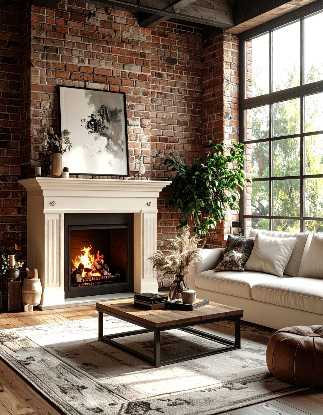 Industrial fireplace cream mantel - 30 industrial cream living room ideas