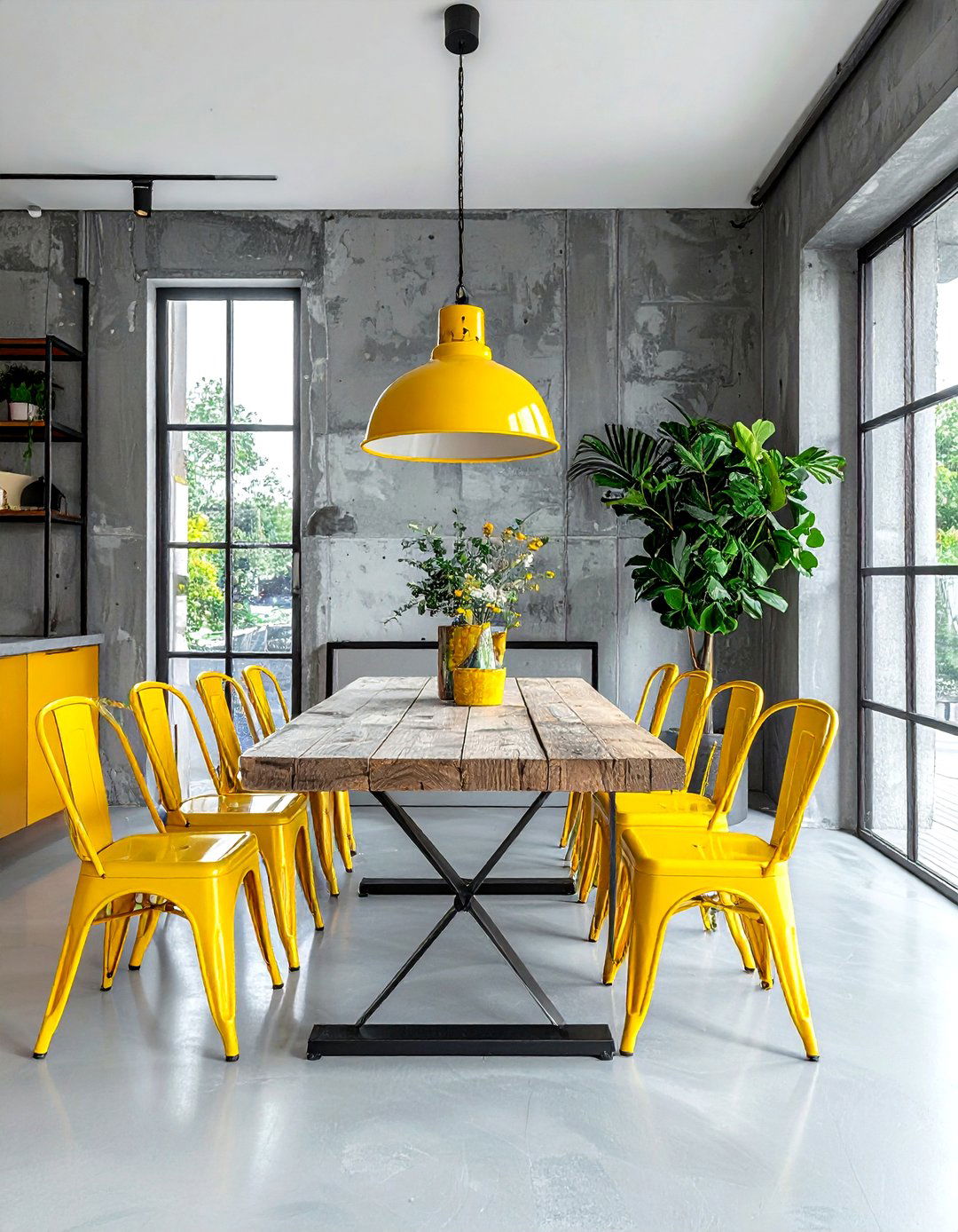 Industrial gray and yellow dining - 30 gray and yellow dining room ideas