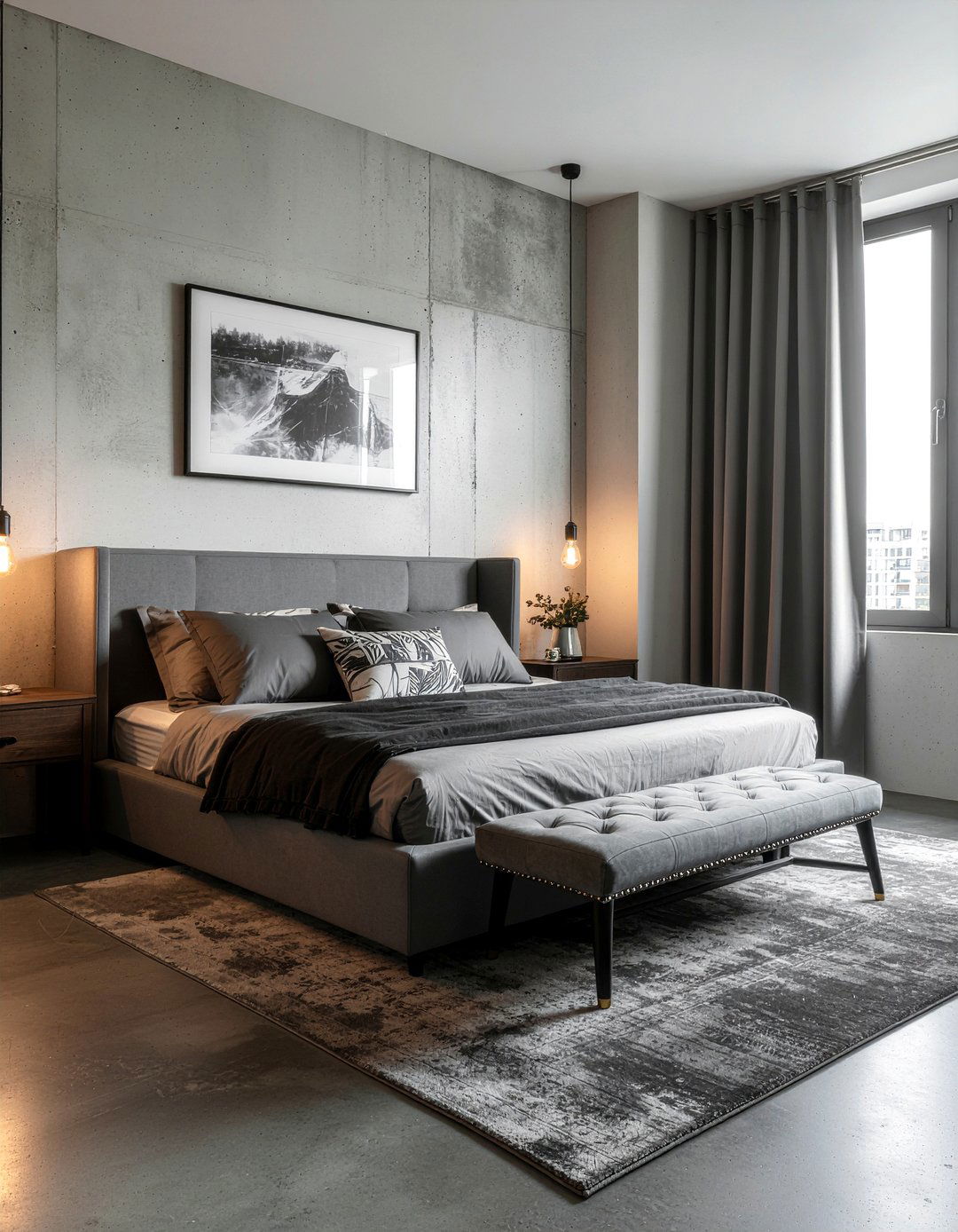 Industrial gray concrete bedroom - 30 all gray bedroom ideas