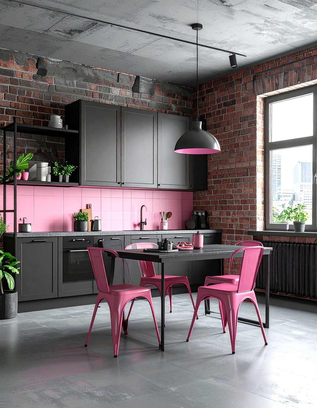 Industrial gray kitchen pink decor - 30 pink and gray kitchen ideas