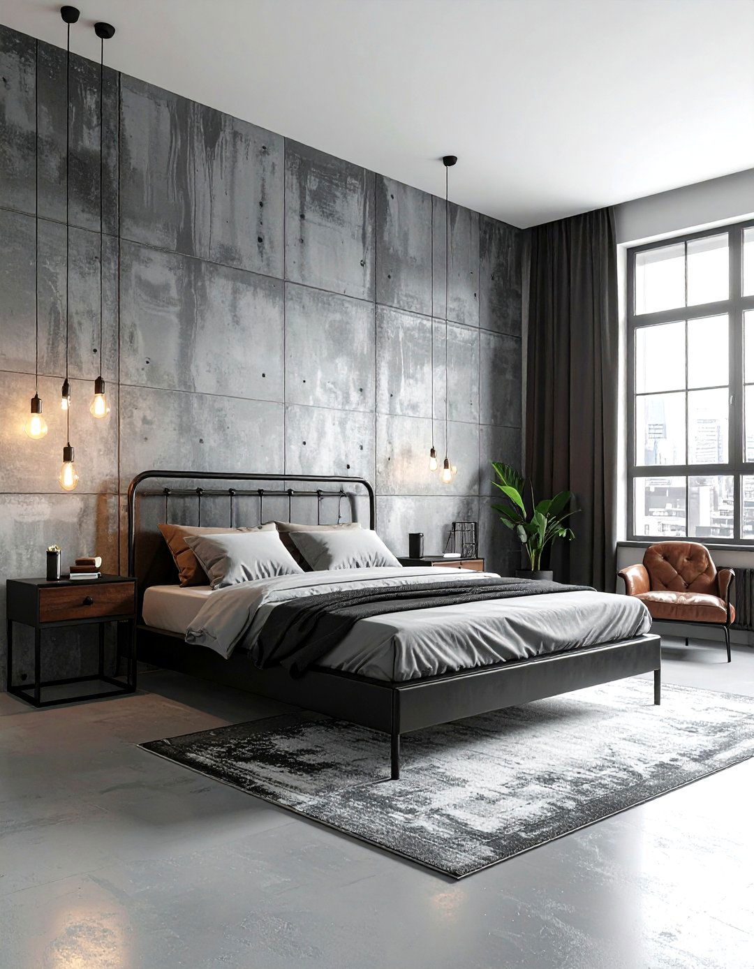 Industrial grey concrete wall - 30 contemporary grey bedroom ideas