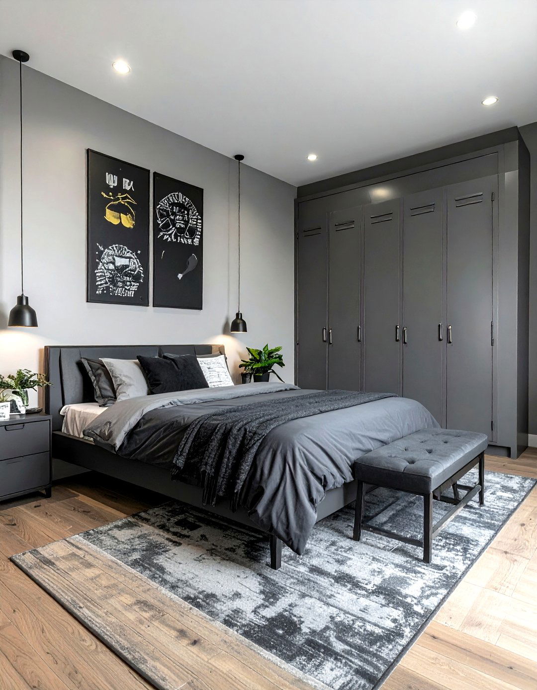 Industrial grey locker cabinet - 30 grey bedroom furniture ideas