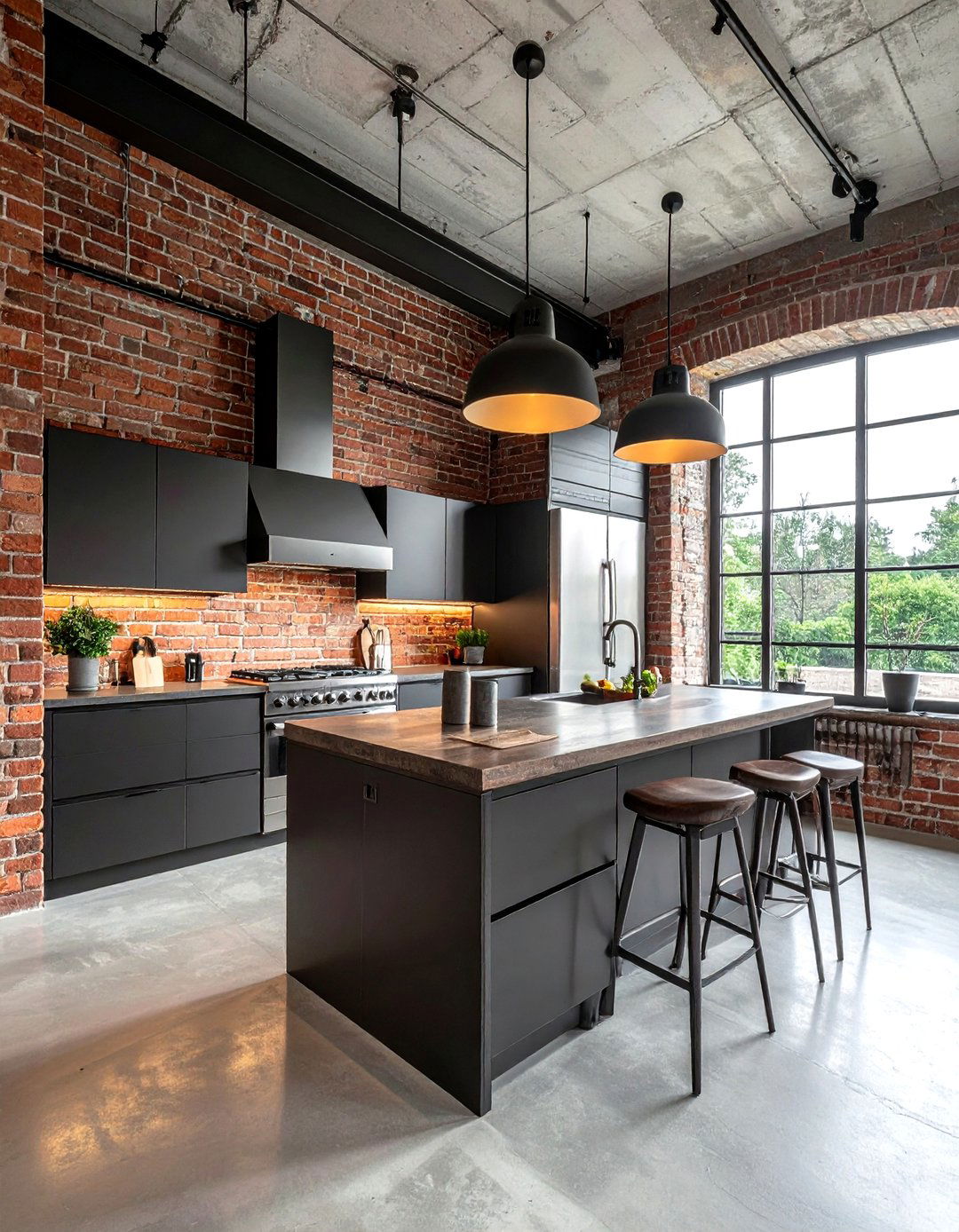 Industrial kitchen brick wall - 30 exposed brick kitchen ideas