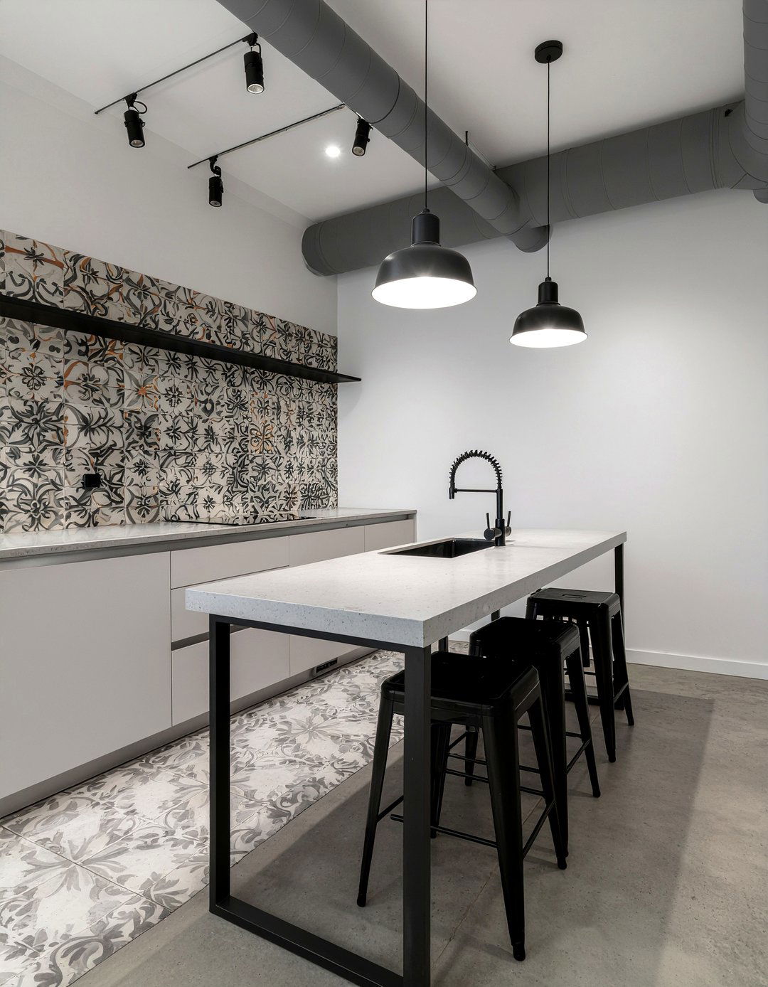 Industrial kitchen cement tile - 30 encaustic tile kitchen backsplash ideas