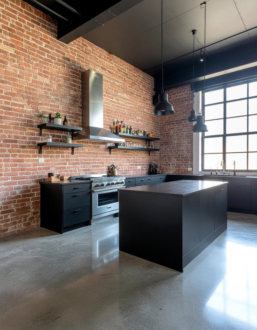 Industrial kitchen with exposed brick walls - 30 architect designed kitchen ideas