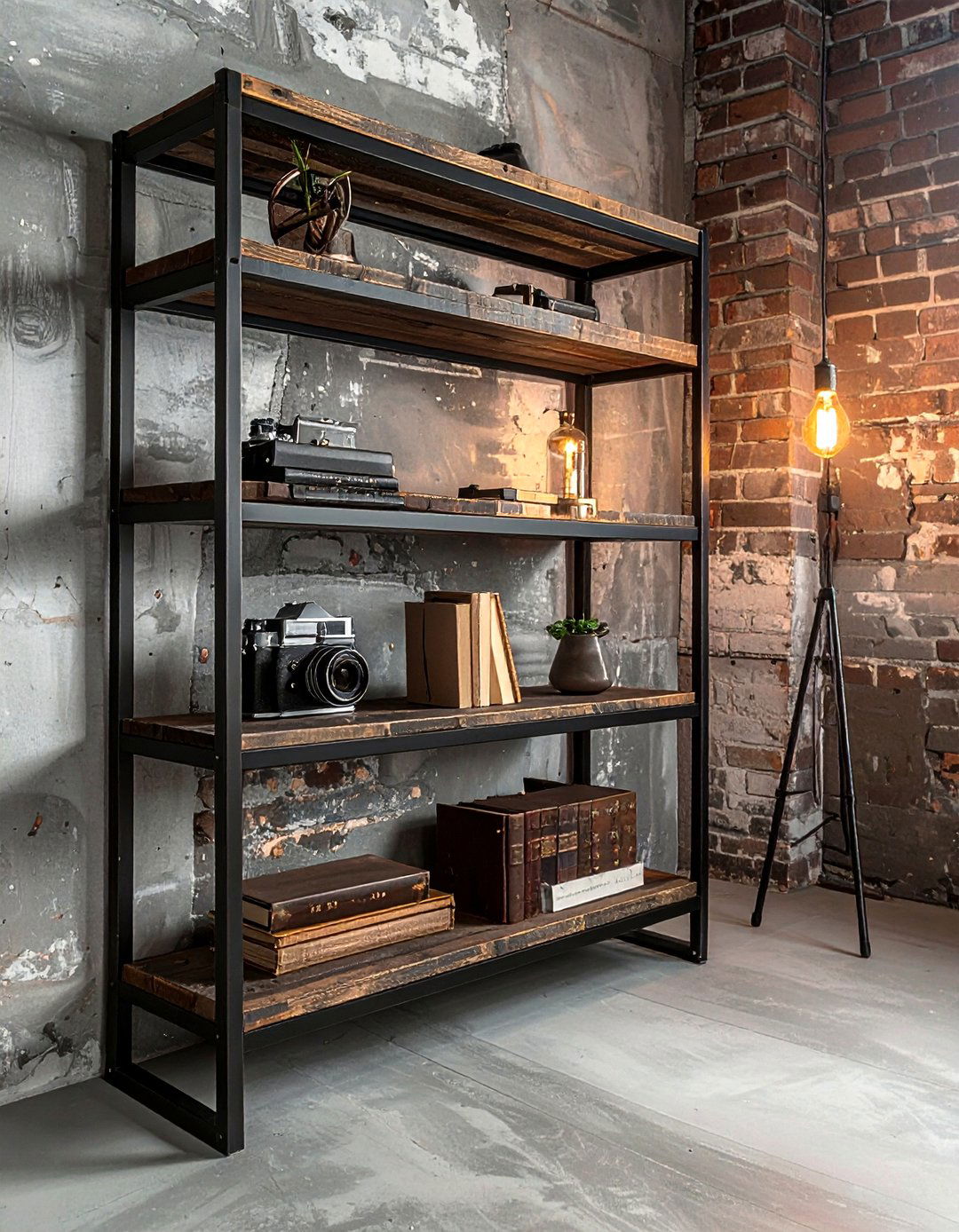 Industrial ladder shelf - 30 living room ladder shelf ideas