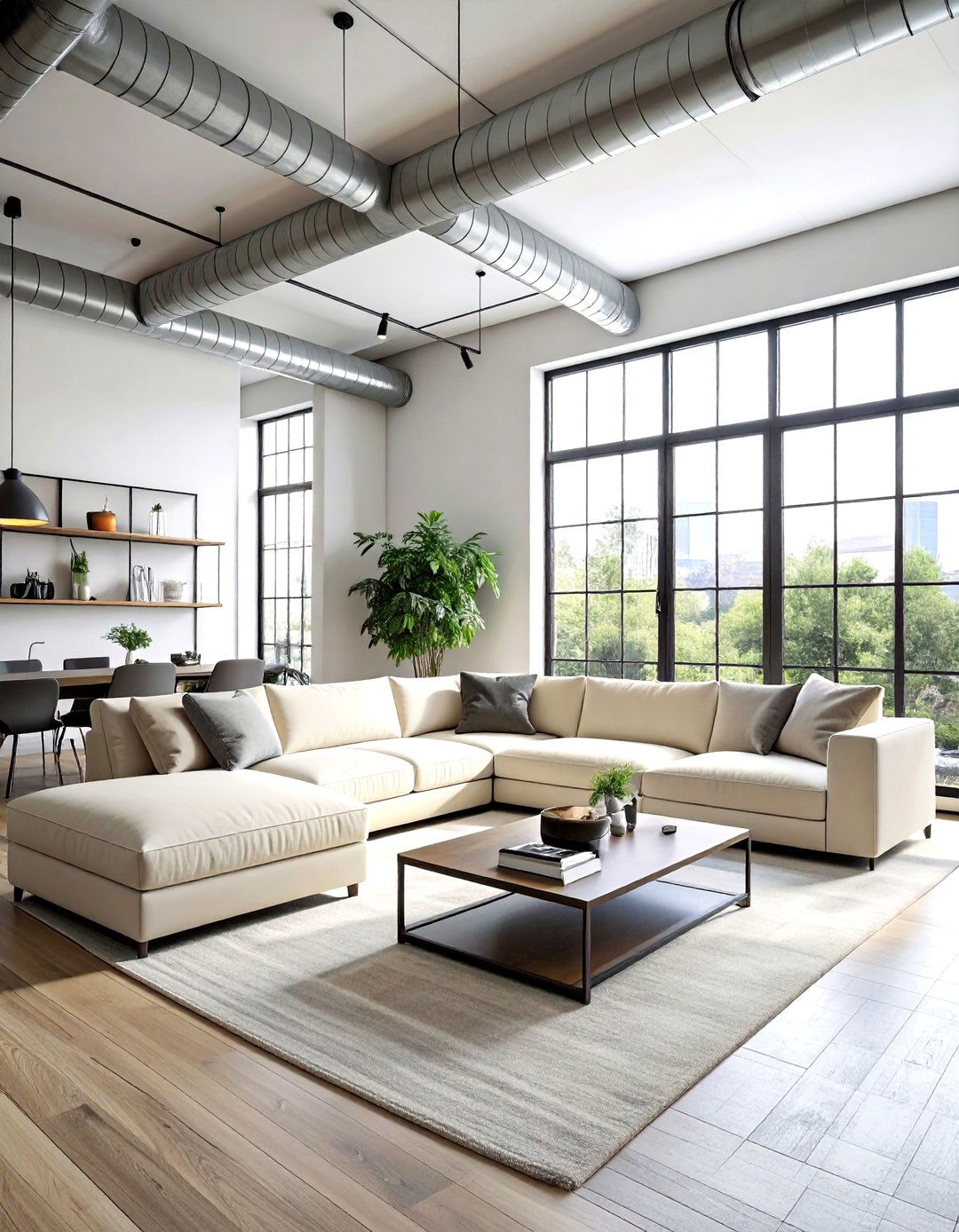 Industrial loft cream sectional - 30 industrial cream living room ideas