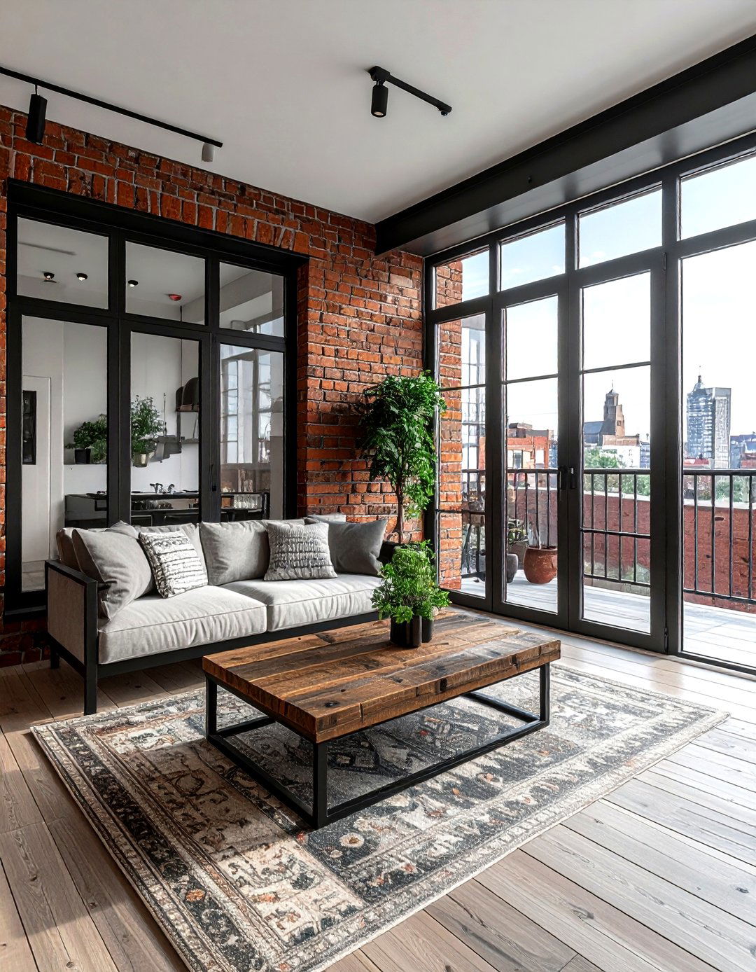 Industrial loft living room balcony - 30 living room with balcony ideas