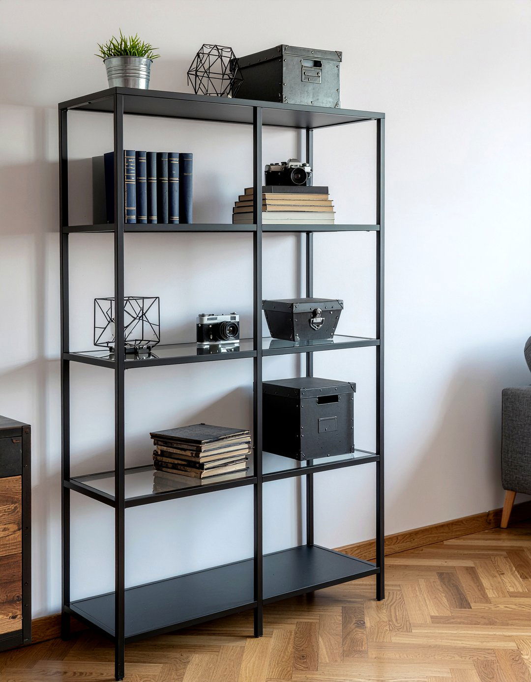Industrial metal and wood shelving - 30 living room wall unit ideas