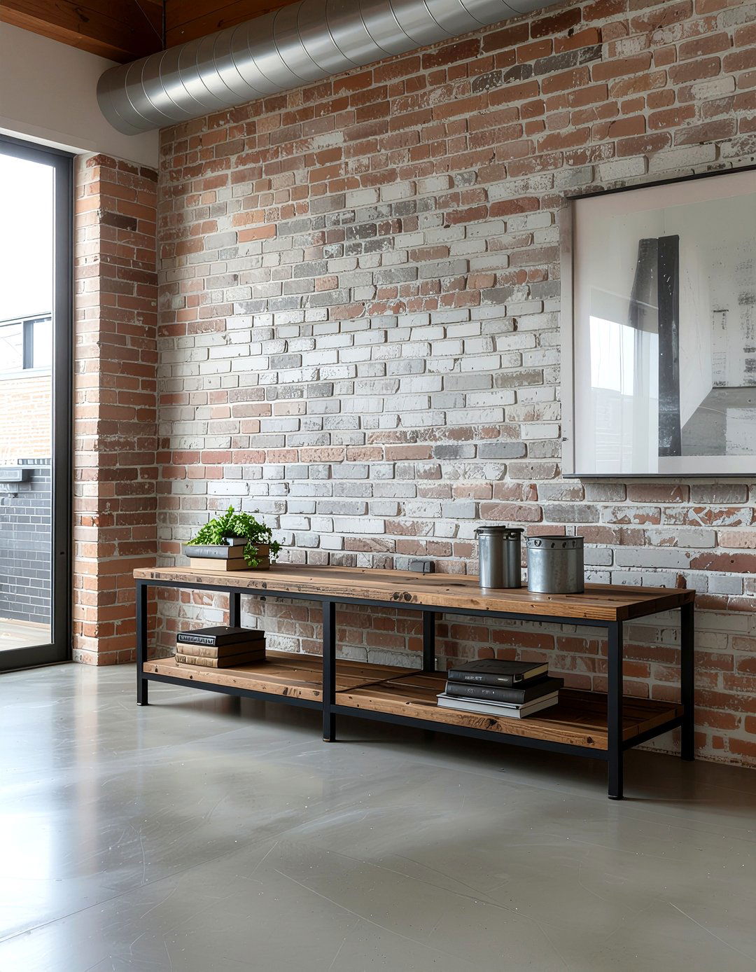 Industrial metal and wood tv stand - 30 living room tv console ideas