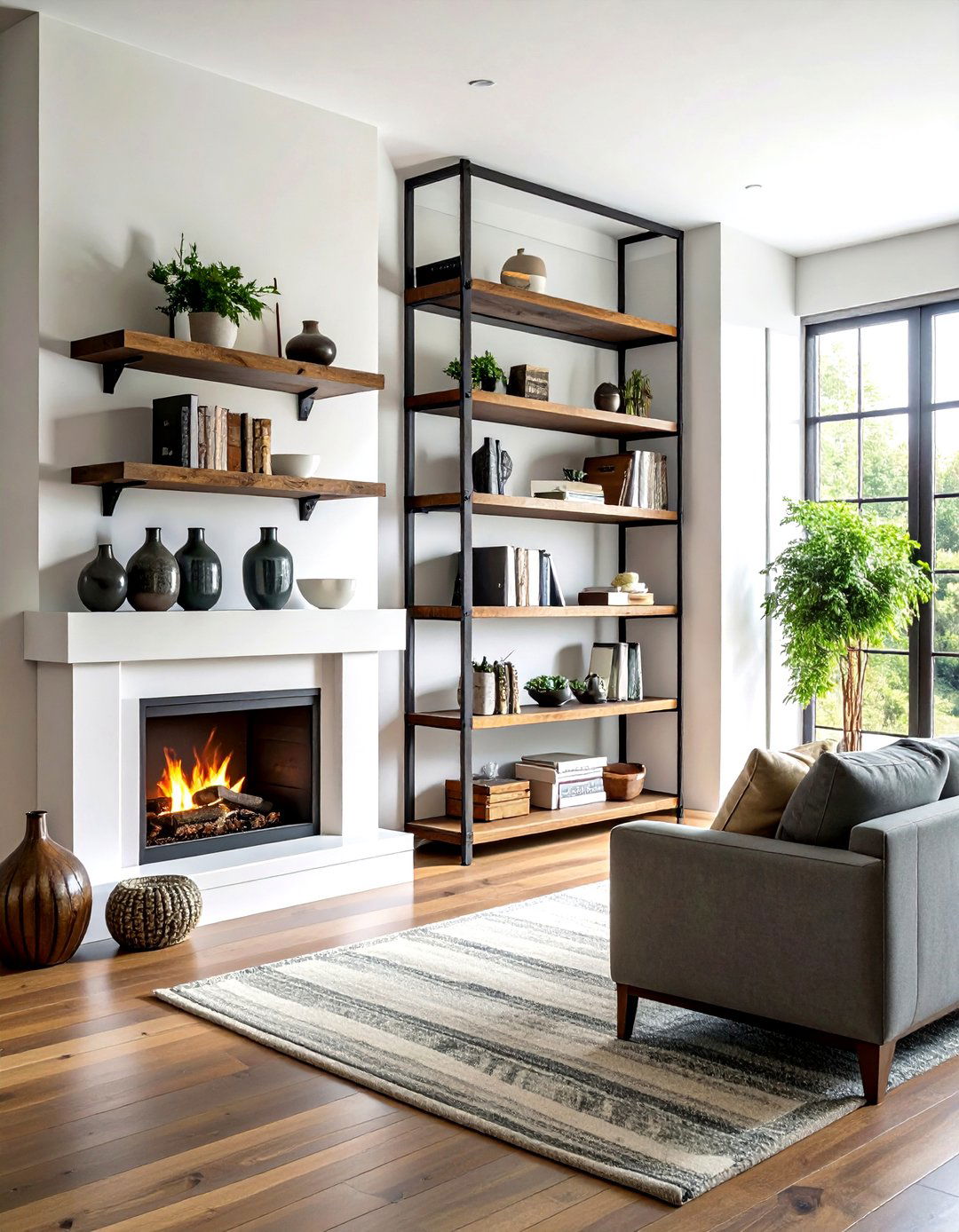 Industrial metal bookshelf - 30 living room black metal furniture ideas