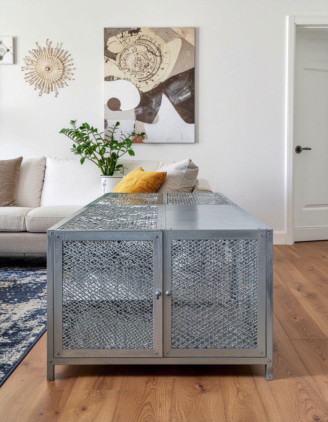 Industrial metal cabinet - 30 metal accent living room ideas