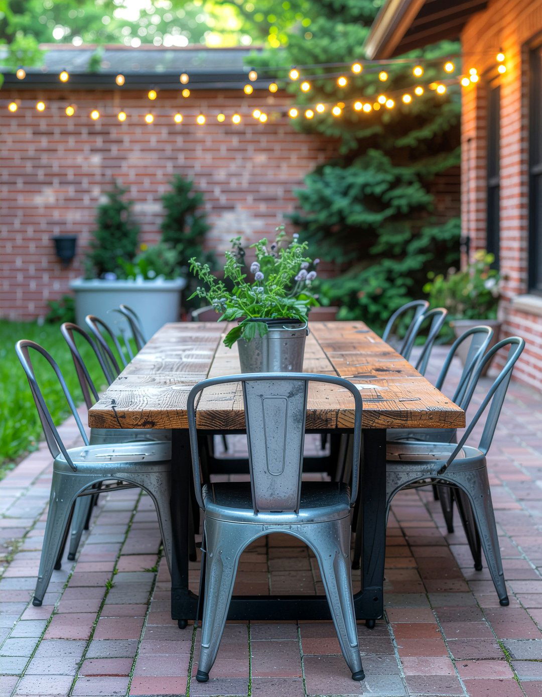 Industrial metal dining chairs - 30 garden dining ideas