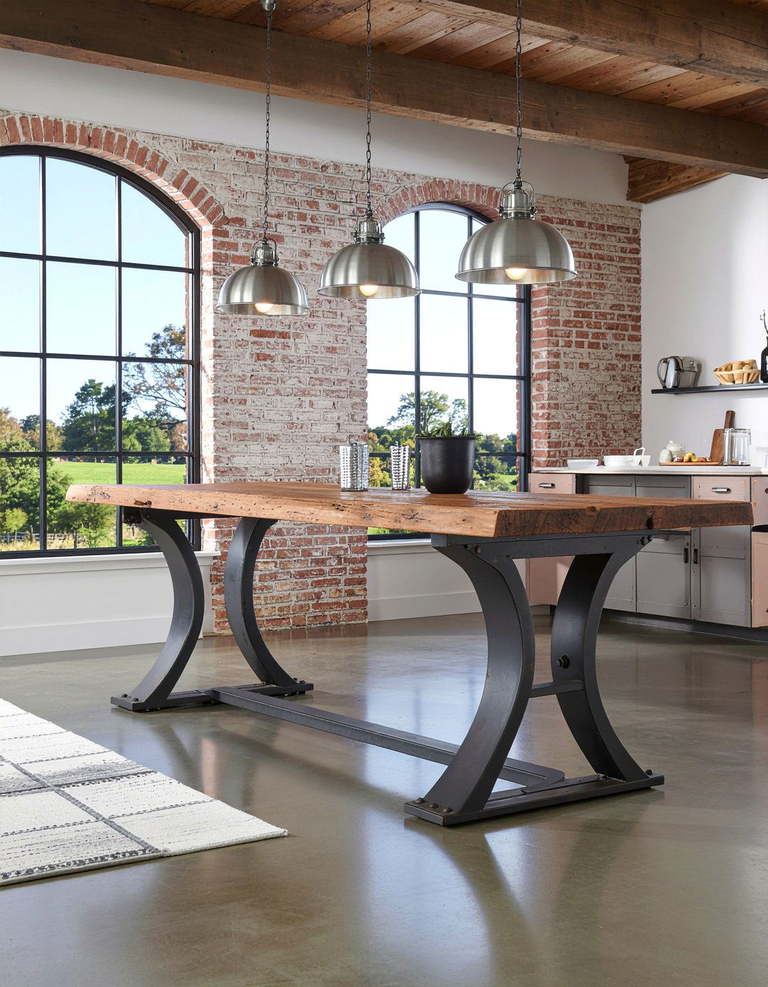 Industrial metal dining table - 30 mixed metal dining room ideas