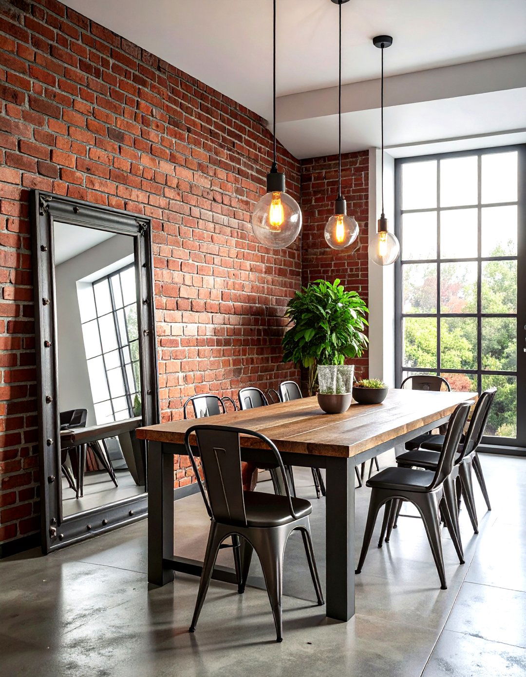 Industrial metal frame mirror - 30 leaning mirror dining room ideas