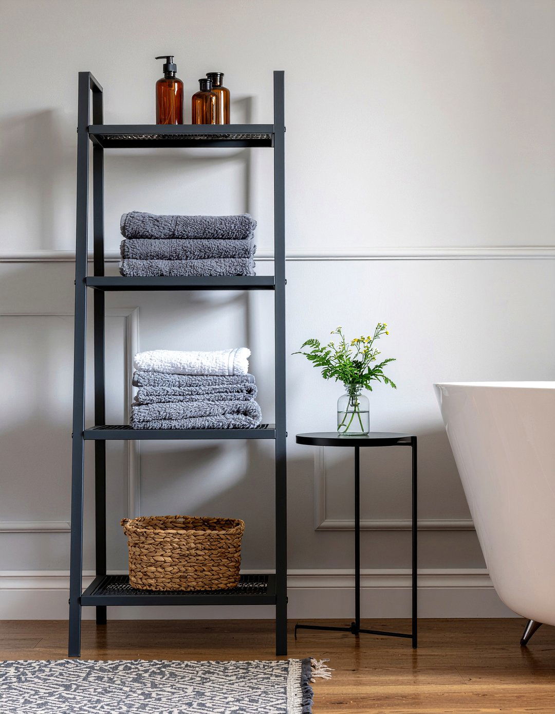 Industrial metal ladder shelf - 30 bathroom ladder shelf ideas