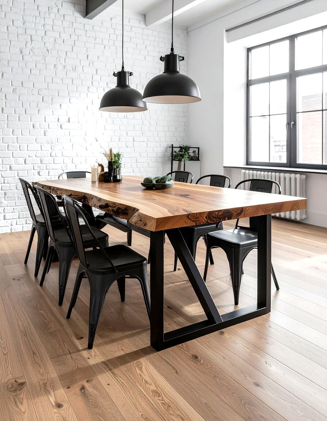 Industrial metal leg dining table - 30 live edge dining table ideas