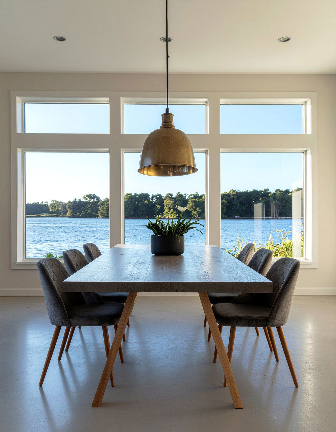 Industrial metal light fixtures - 30 riverside dining room ideas