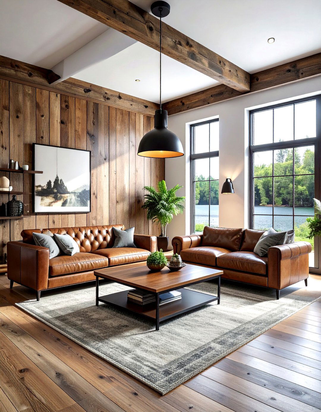 Industrial metal lighting living room - 30 living room lake house furniture ideas