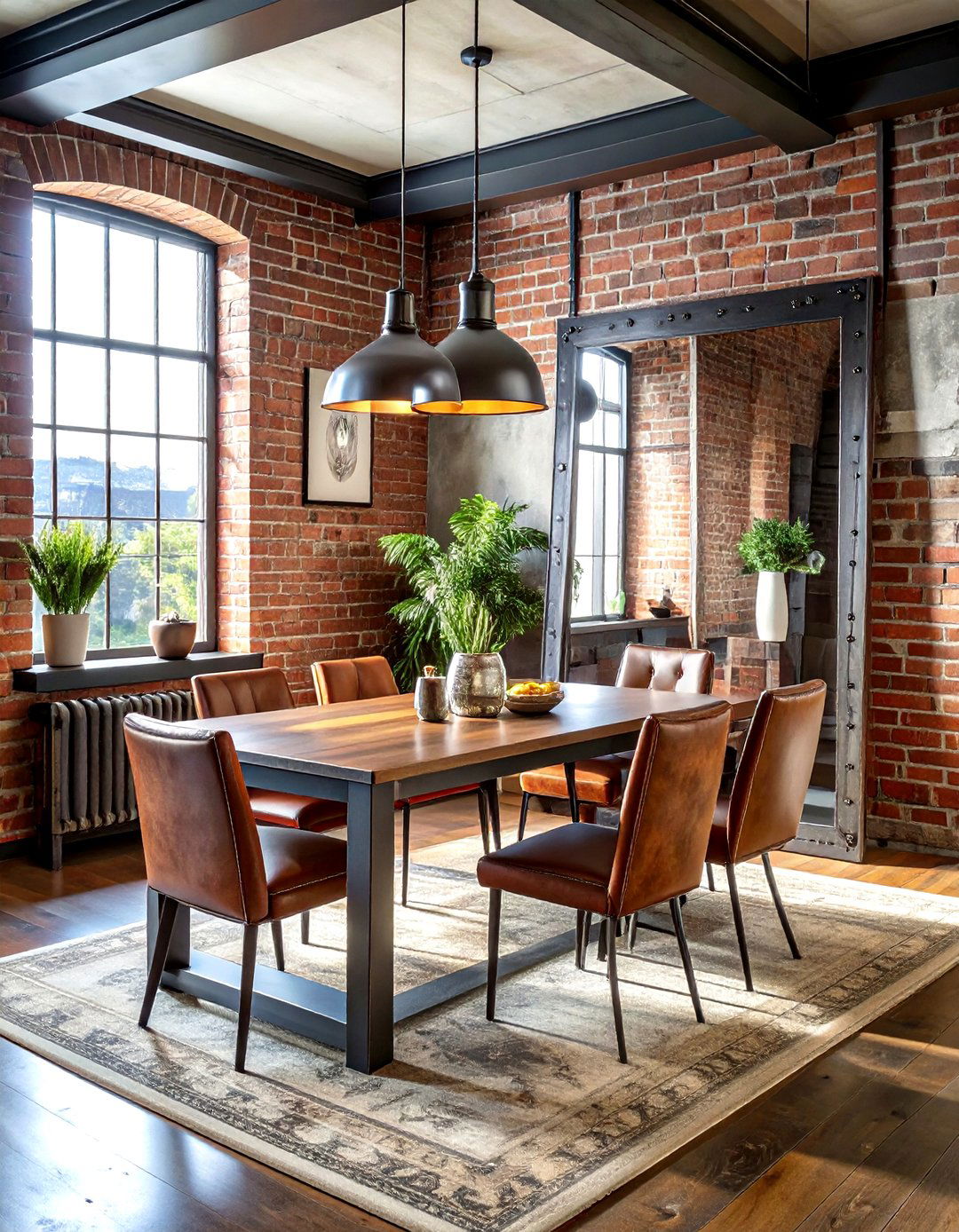 Industrial metal mirror - 30 floor mirror dining room ideas