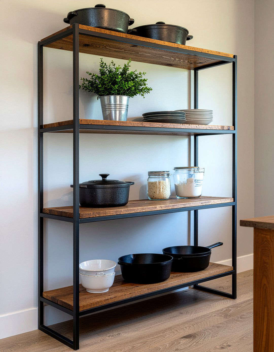 Industrial metal rack - 30 dining room storage ideas