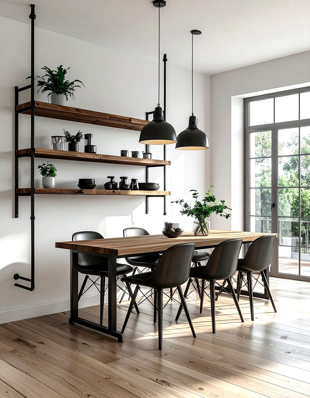 Industrial metal shelf - 30 dining room wall shelving ideas