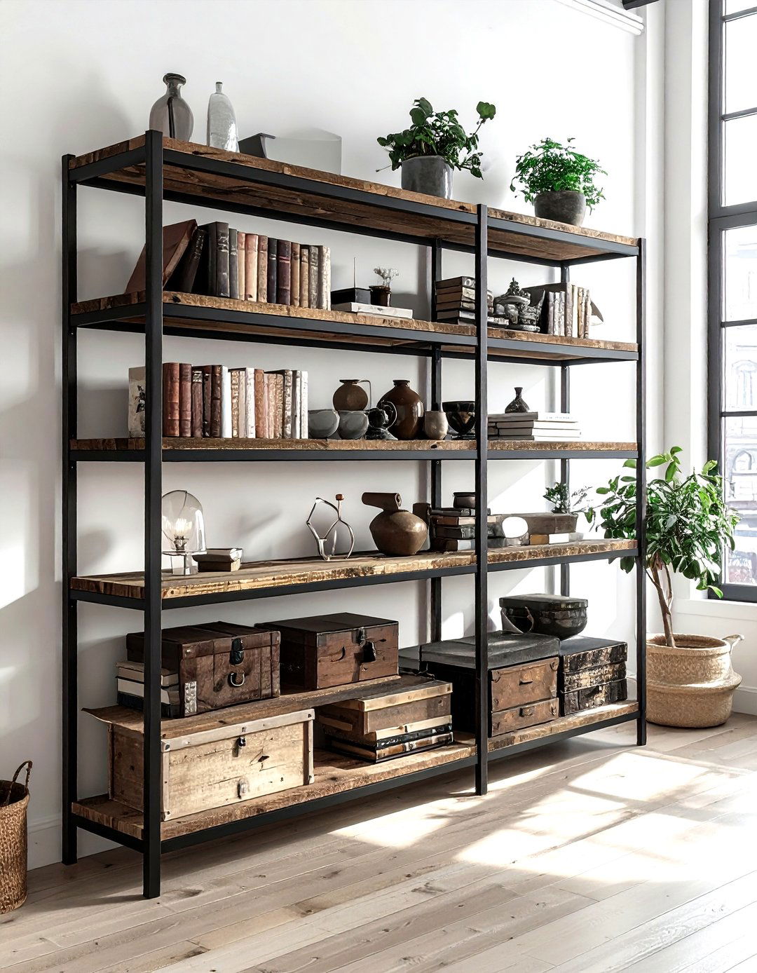 Industrial metal shelving - 30 living room built-in storage ideas