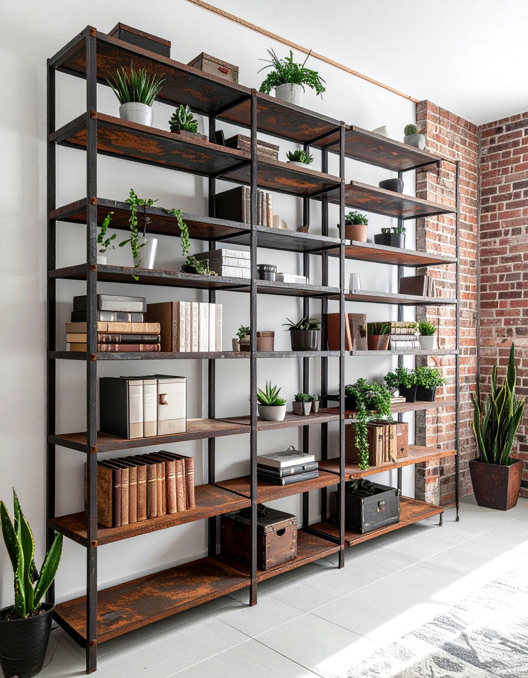 Industrial metal shelving - 30 rust decor ideas