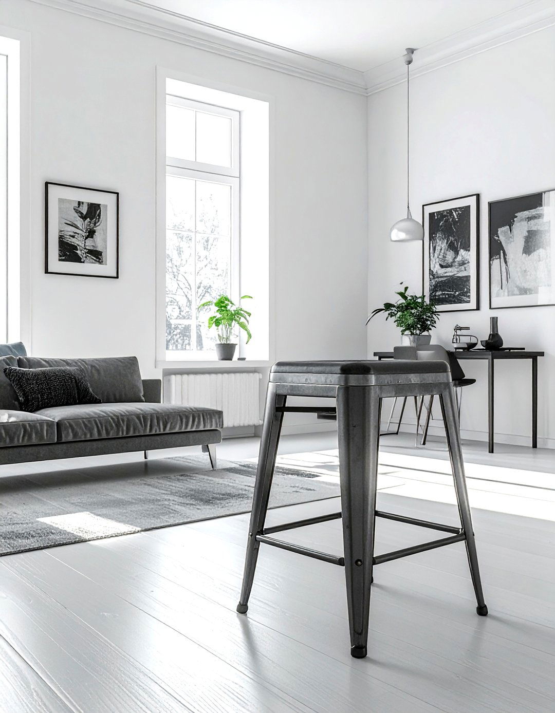 Industrial metal stool - 30 living room black metal furniture ideas