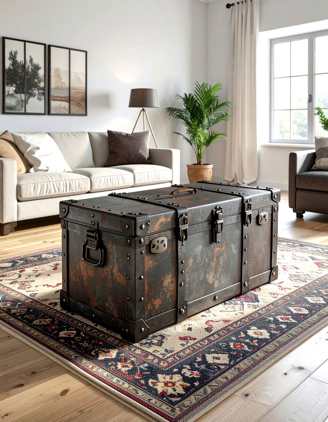 Industrial metal trunk - 30 living room black metal furniture ideas