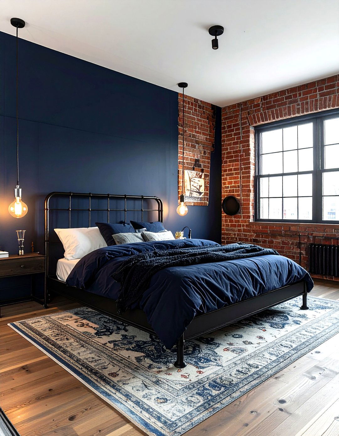 Industrial navy bedroom look - 30 modern navy bedroom ideas