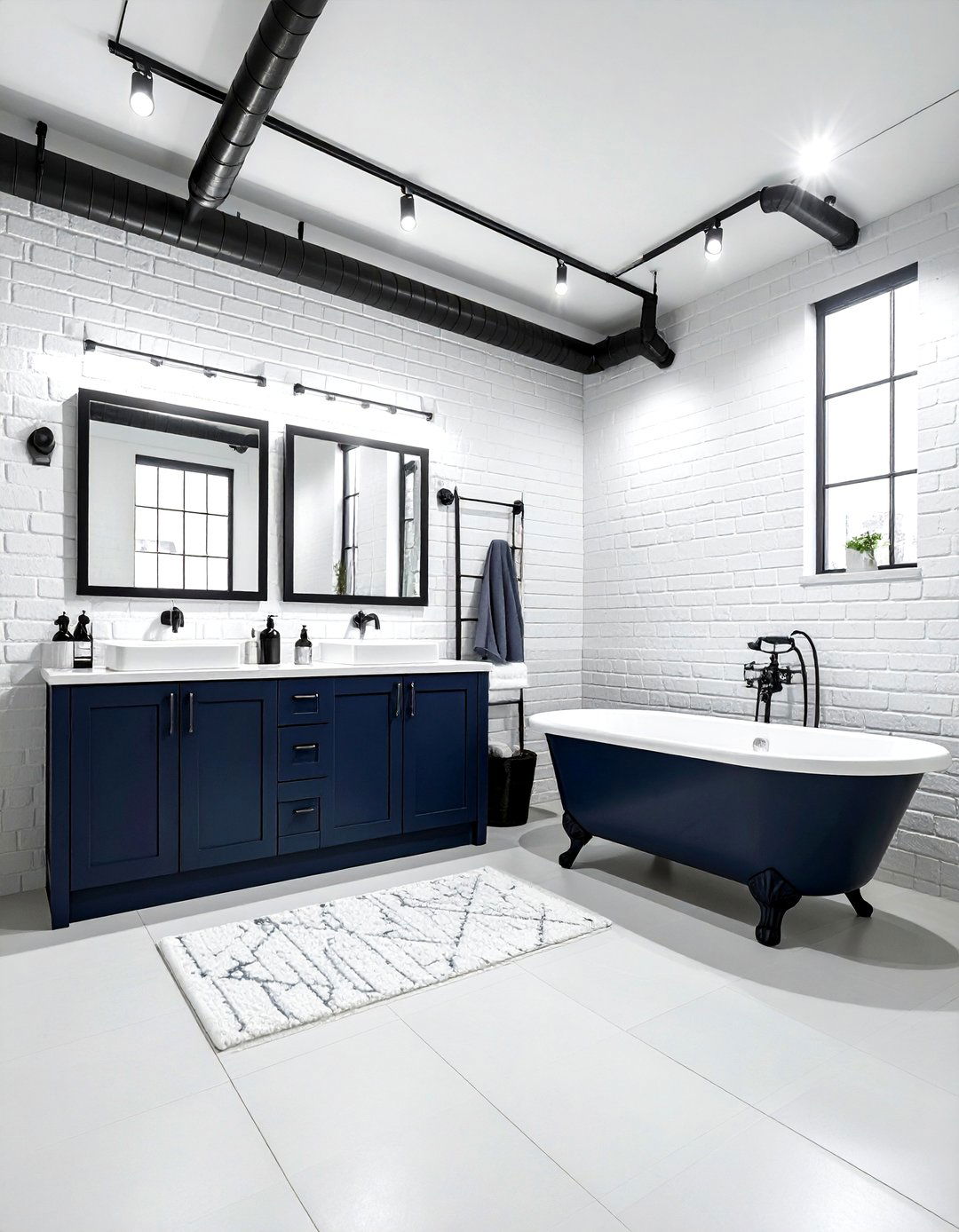 Industrial navy white bathroom - 30 navy and white bathroom ideas