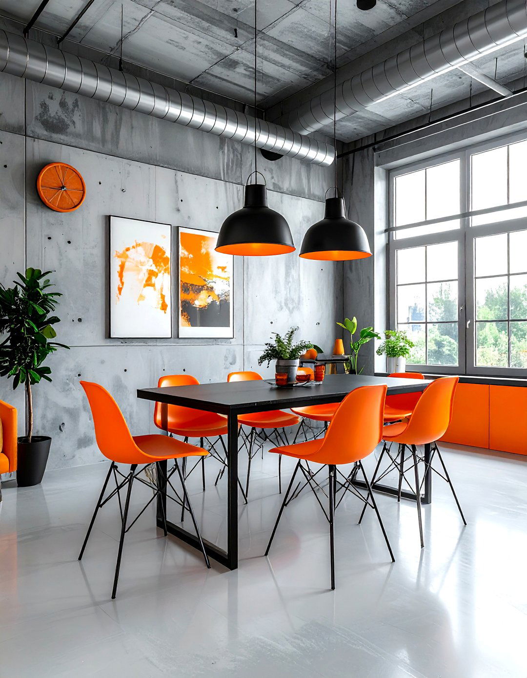 Industrial orange accents - 30 orange living room decor ideas