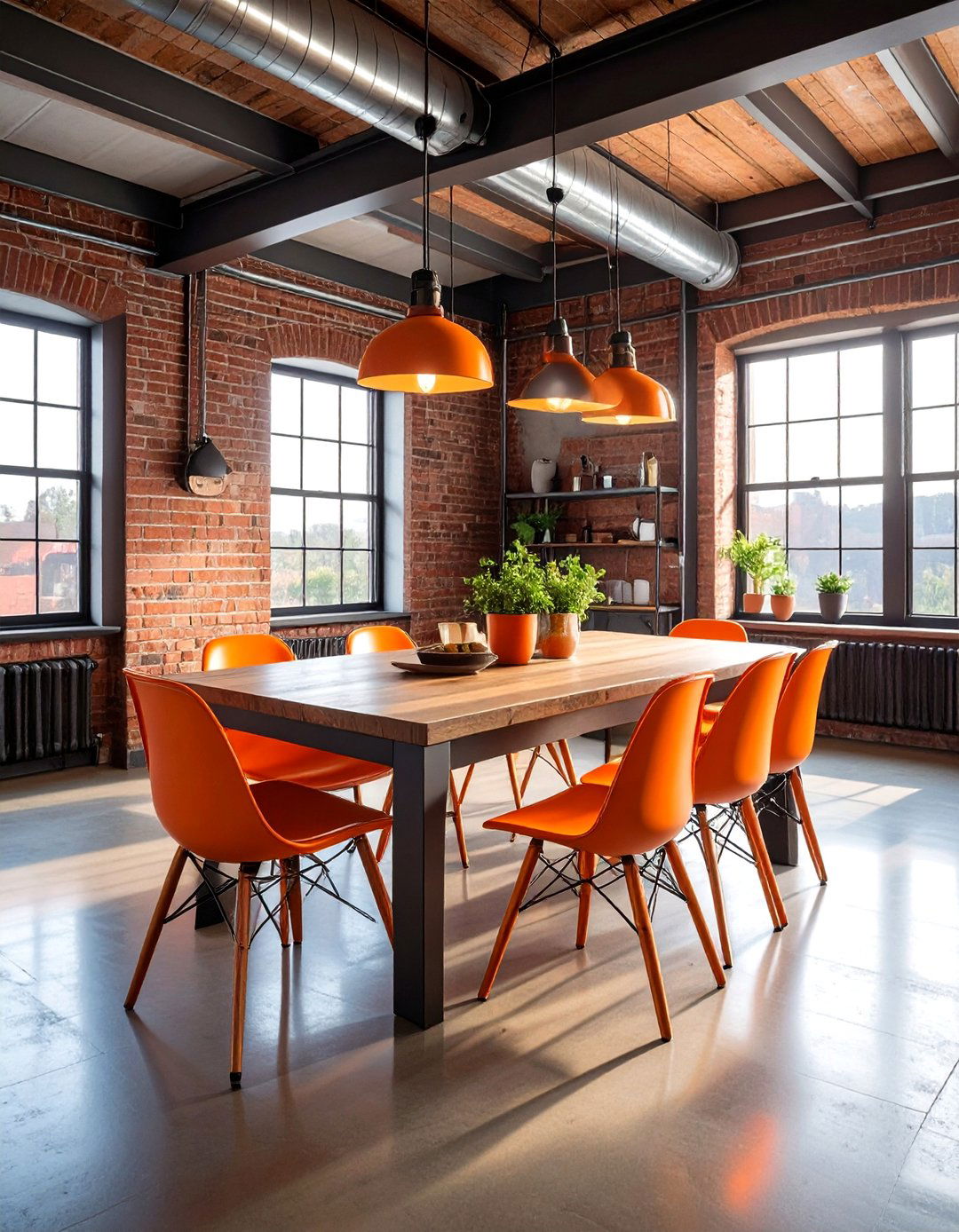 Industrial orange dining room - 30 orange dining room decor ideas