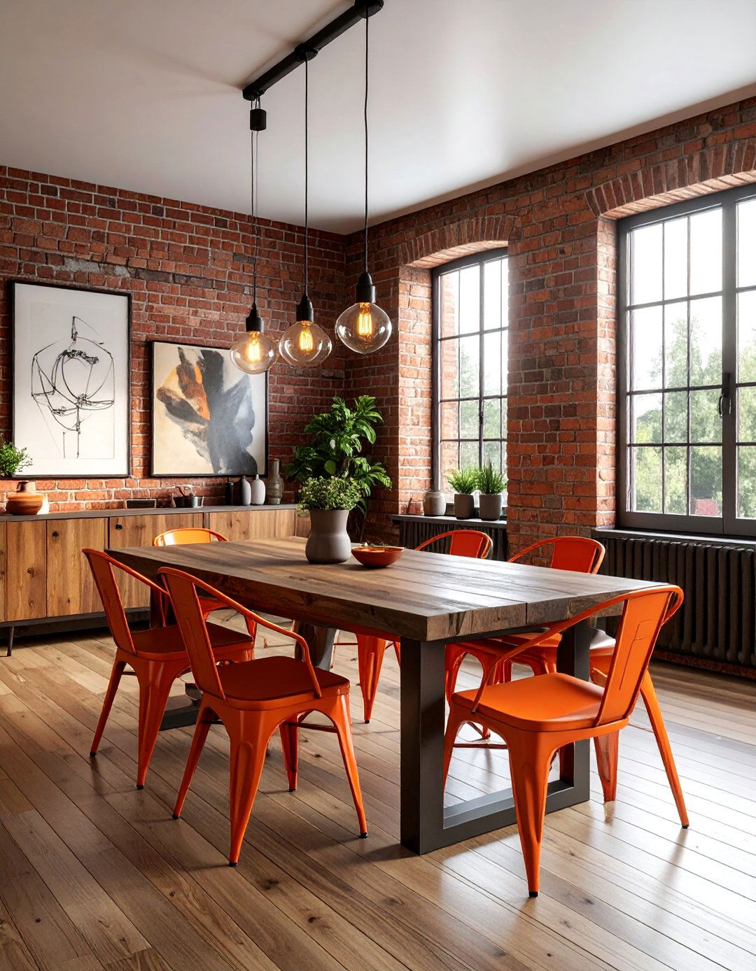Industrial orange dining - 30 bright orange dining room ideas