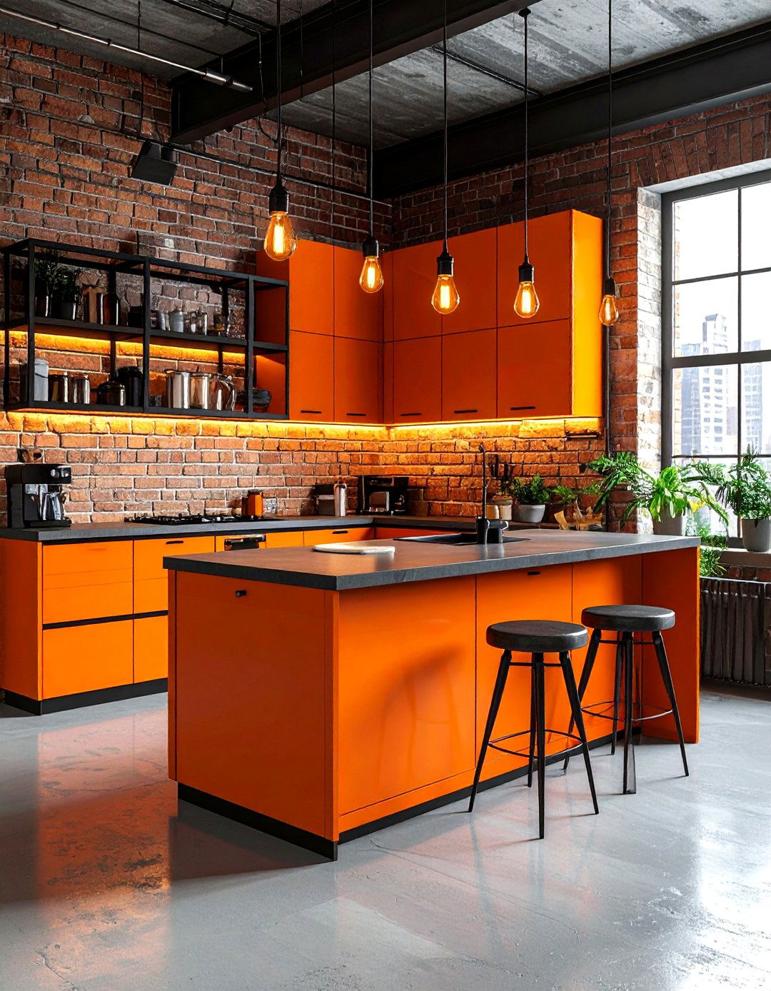 Industrial orange kitchen - 30 orange kitchen decor ideas
