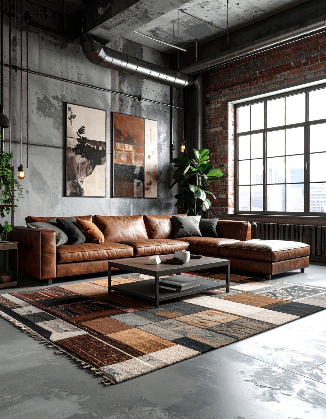 Industrial patchwork contrast living room - 30 patchwork living room ideas
