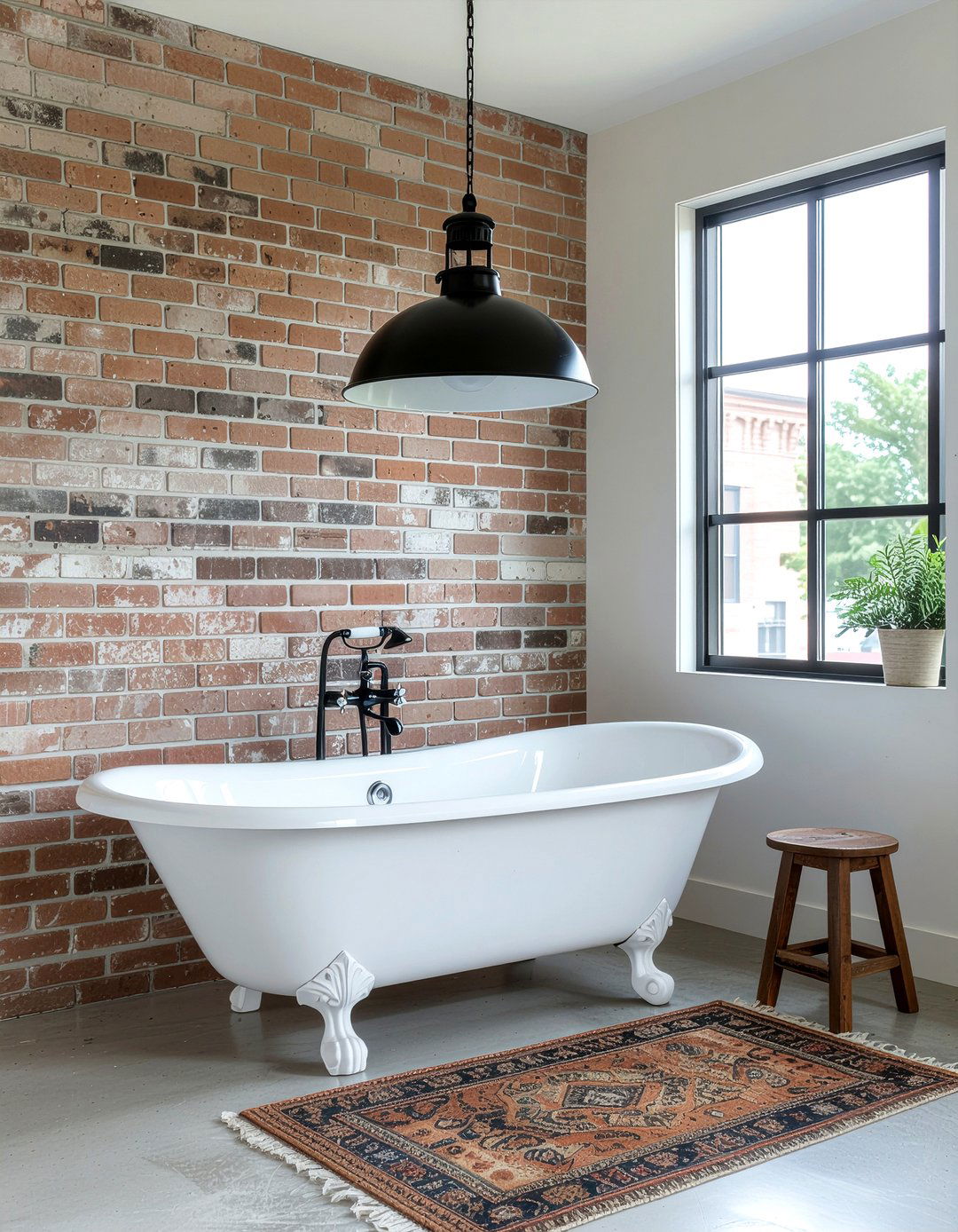 Industrial pendant light clawfoot tub - 30 bathroom era mixing ideas