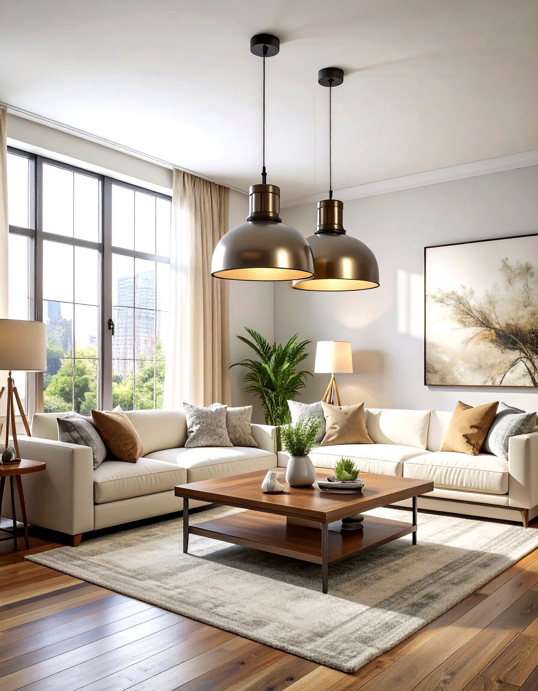 Industrial pendant lighting cream - 30 industrial cream living room ideas