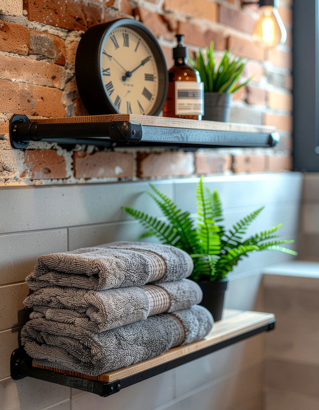 Industrial pipe bathroom shelf - 30 bathroom caddy ideas