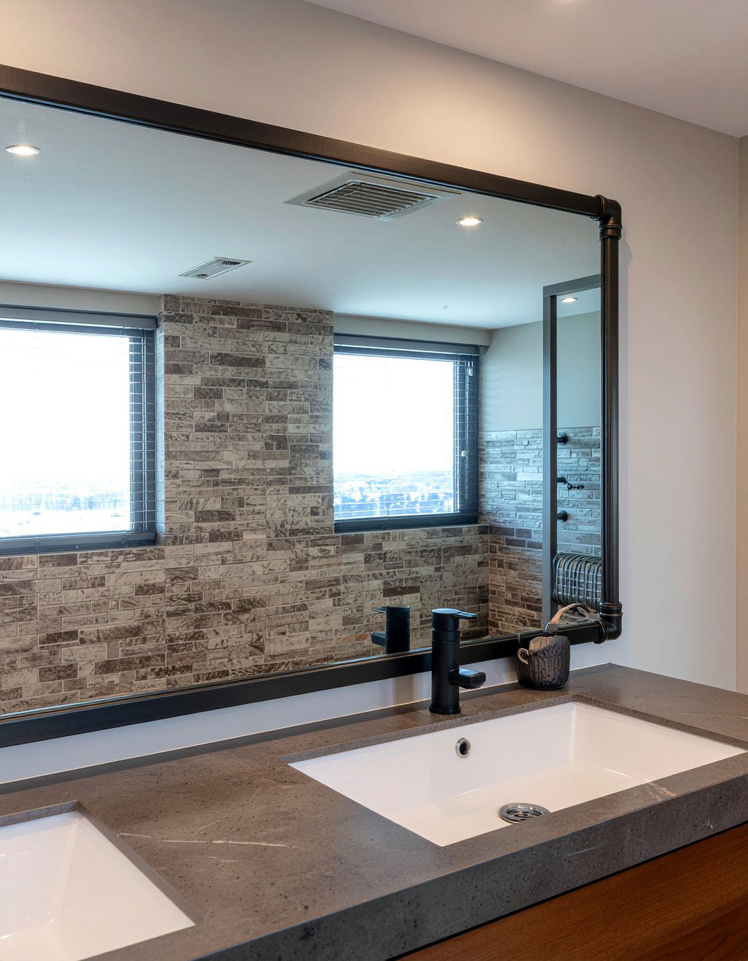 Industrial pipe mirror frame - 30 framed bathroom mirror ideas