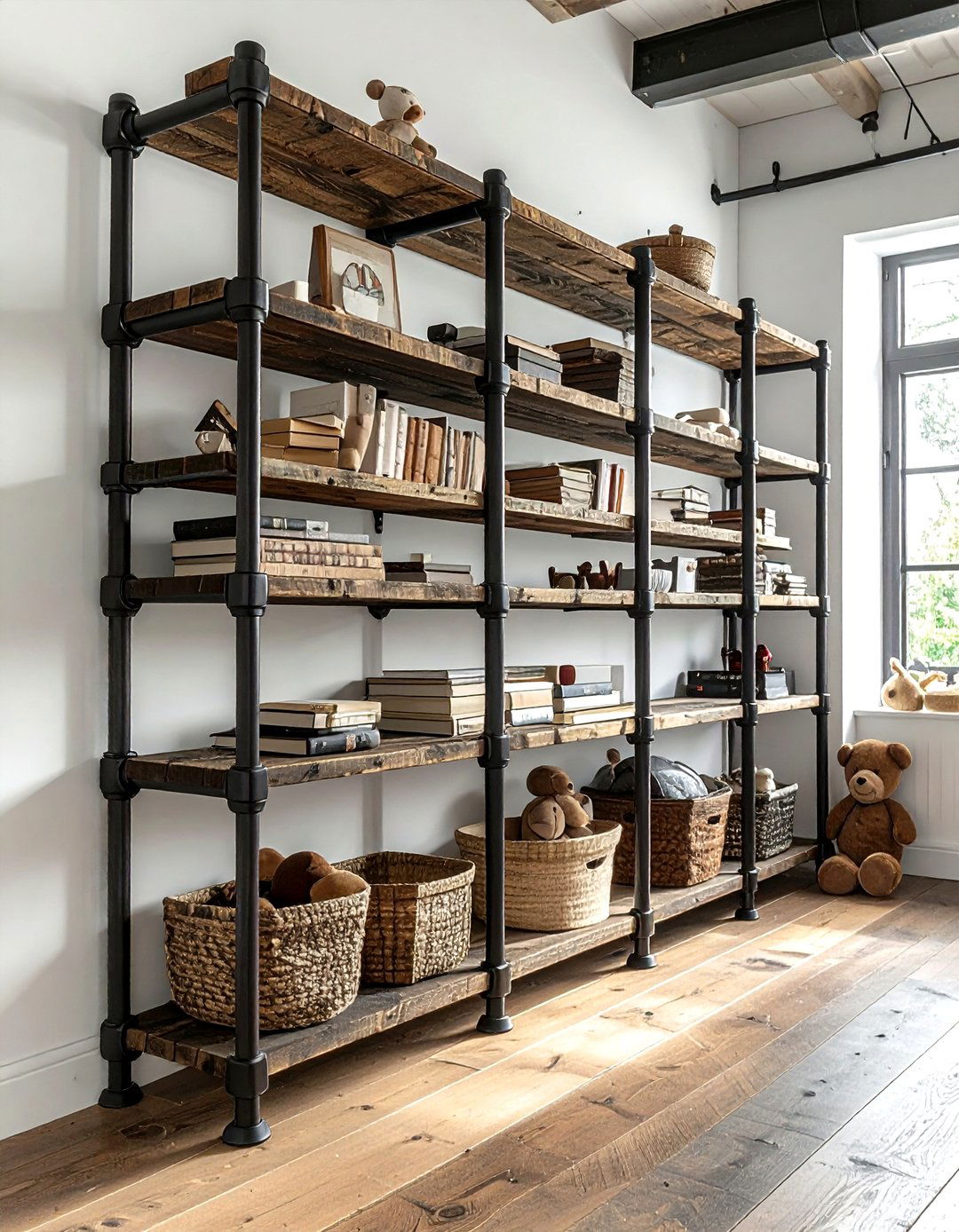 Industrial pipe nursery shelving - 30 nursery shelf ideas