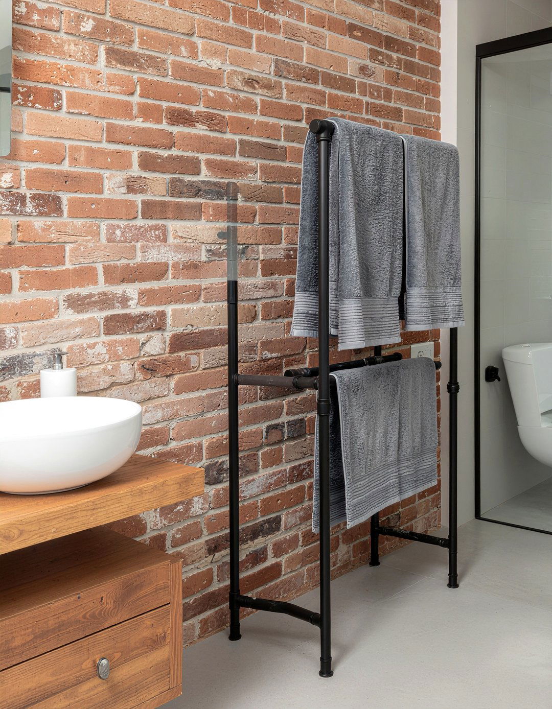 Industrial pipe rack - 30 bathroom towel ideas