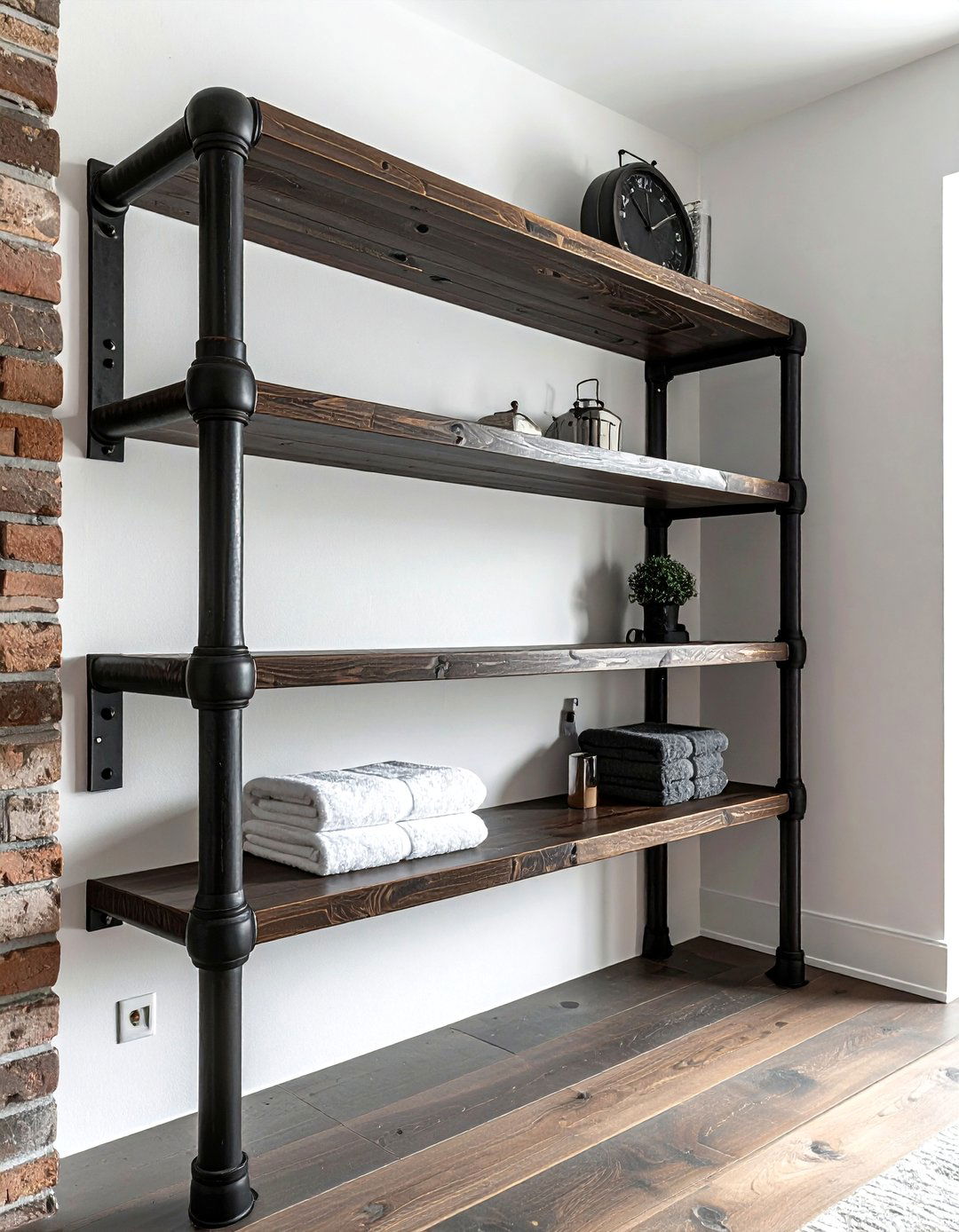 Industrial pipe shelf - 30 bathroom overhead storage ideas
