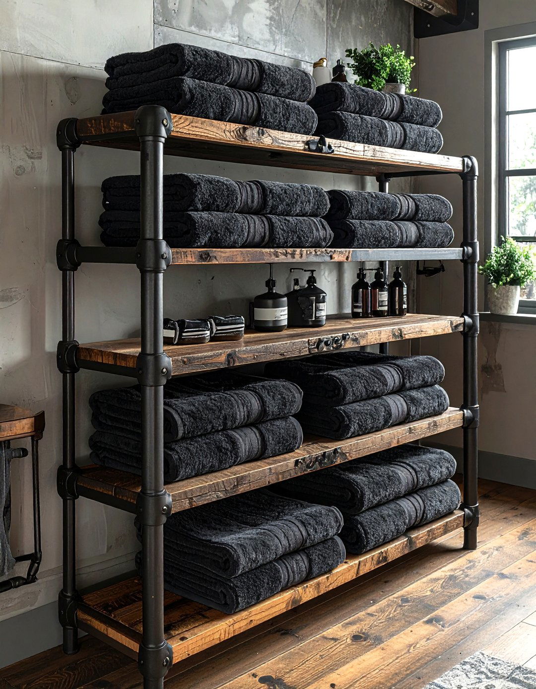 Industrial pipe shelf - 30 bathroom vertical storage ideas