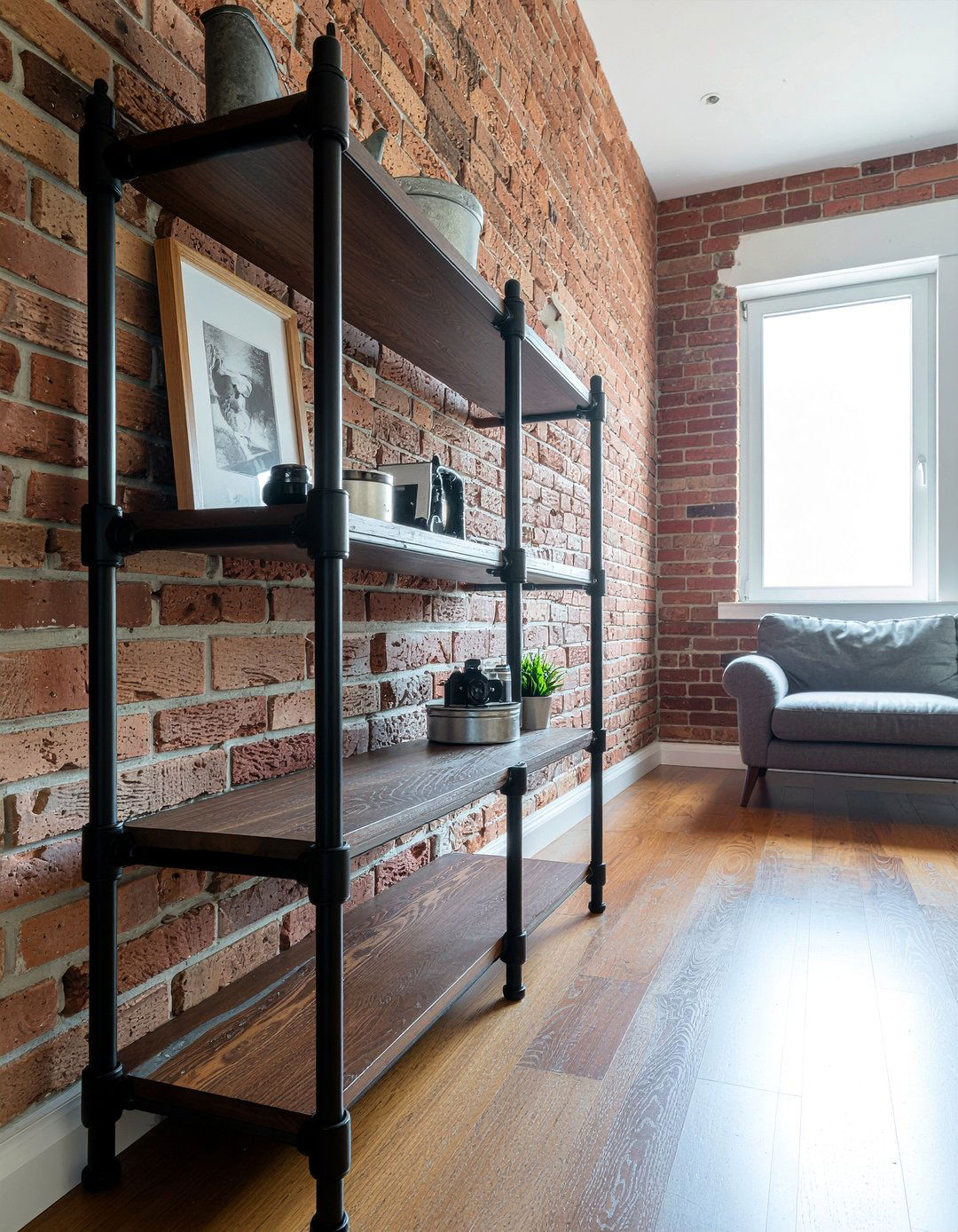 Industrial pipe shelving - 30 living room bookshelf styling ideas