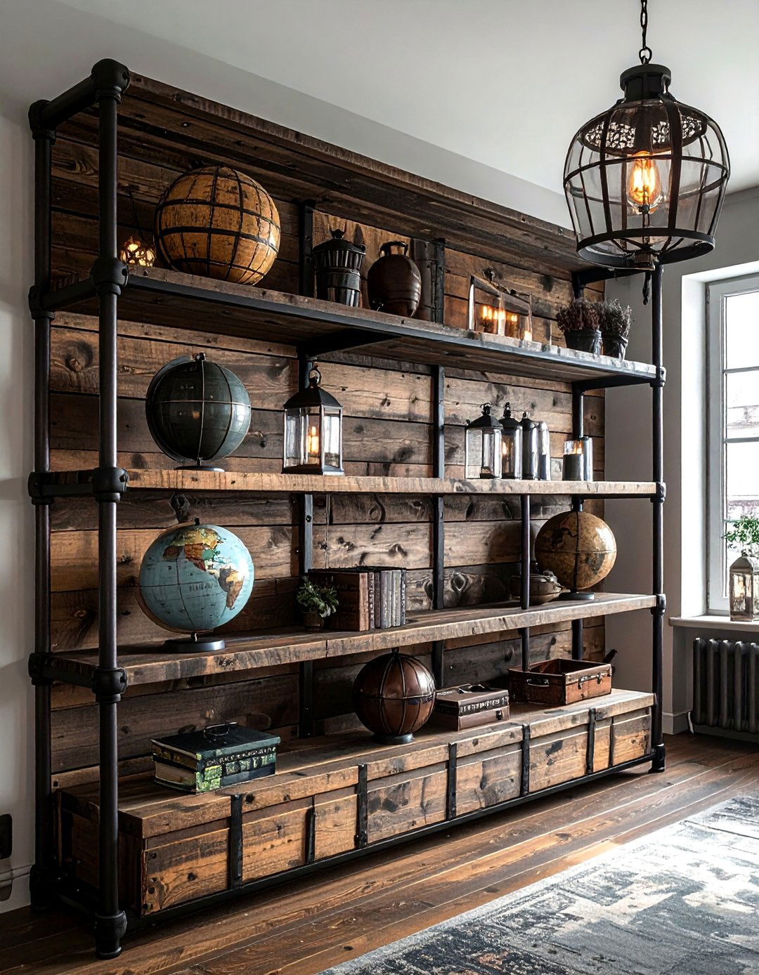 Industrial pipe shelving - 30 living room wall storage ideas
