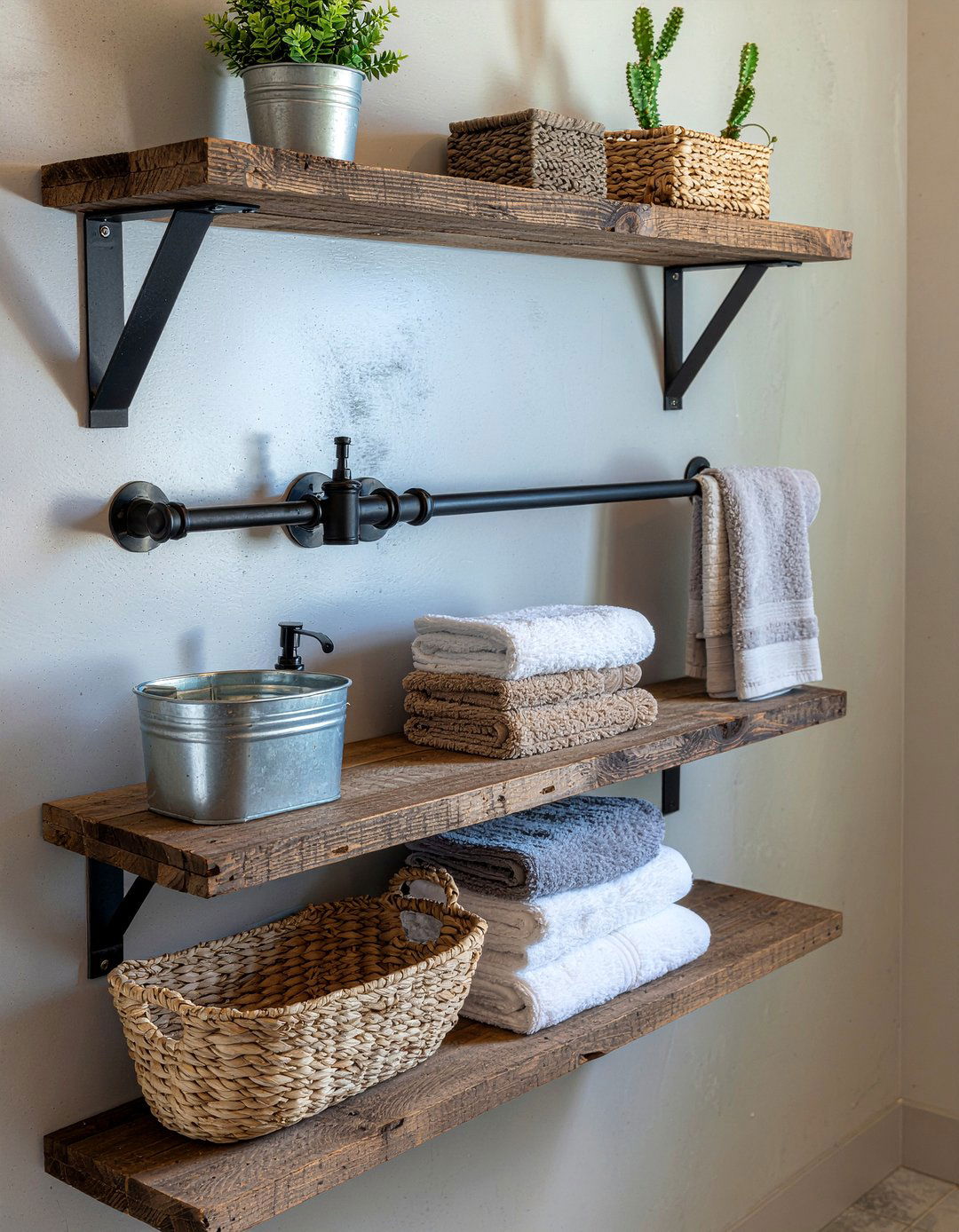 Industrial pipe shelving - 30 bathroom shelving unit ideas