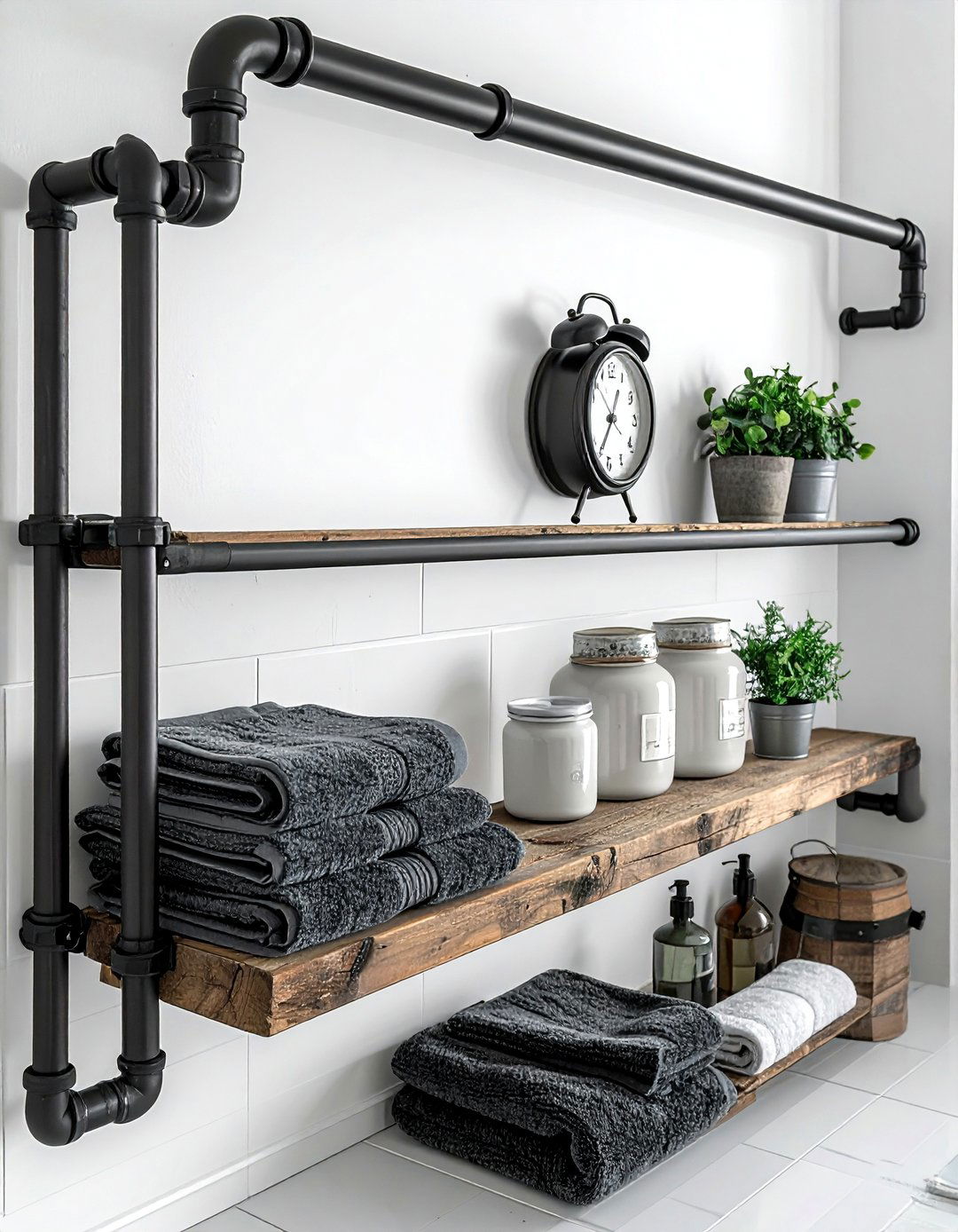 Industrial pipe shelving - 30 bathroom wall shelving ideas