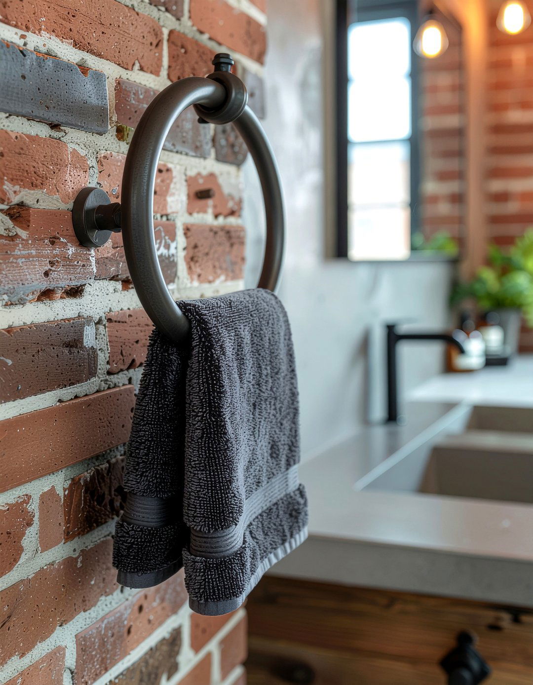 Industrial pipe towel ring - 30 bathroom towel ring ideas